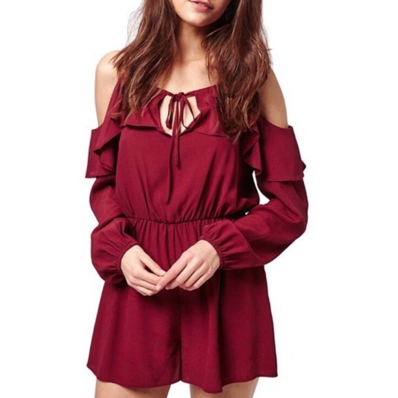 Topshop Pants - TopShop cold shoulder burgundy romper